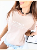 Bluzka T-shirt basic HAPPINESS - beżowa