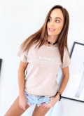 Bluzka T-shirt basic HAPPINESS - beżowa