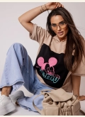 Bluza damska z krótkim rękawem Mickey - beżowa