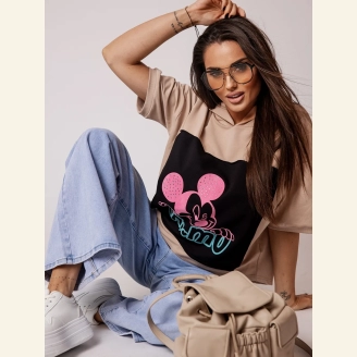 Bluza damska z krótkim rękawem Mickey - beżowa