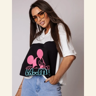 Bluza damska z krótkim rękawem Mickey - biała