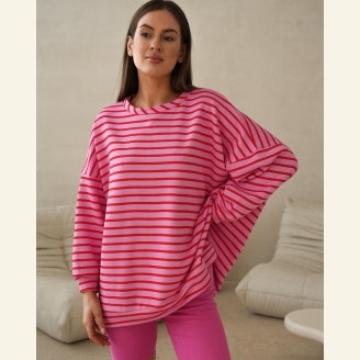 Bluza oversize z muchą Me Gusta - różowa paski