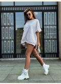 Bluza oversize z muchą Me Gusta - śmietankowa paski