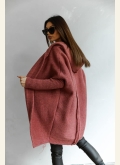 Kardigan oversize z kapturem Me Gusta - jagodowy